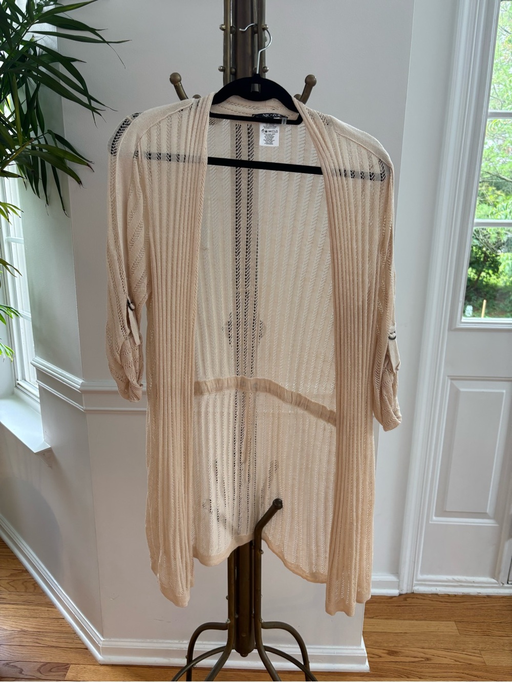 NIC+ZOE Open-Front Lightweight Cream Knit Cardigan